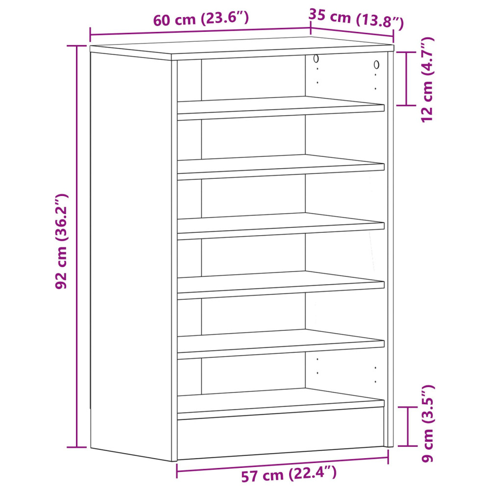 Produktbild för Skoskåp med hylla Svart Ek 60 x 35 x 92 cm Konstruerat trä
