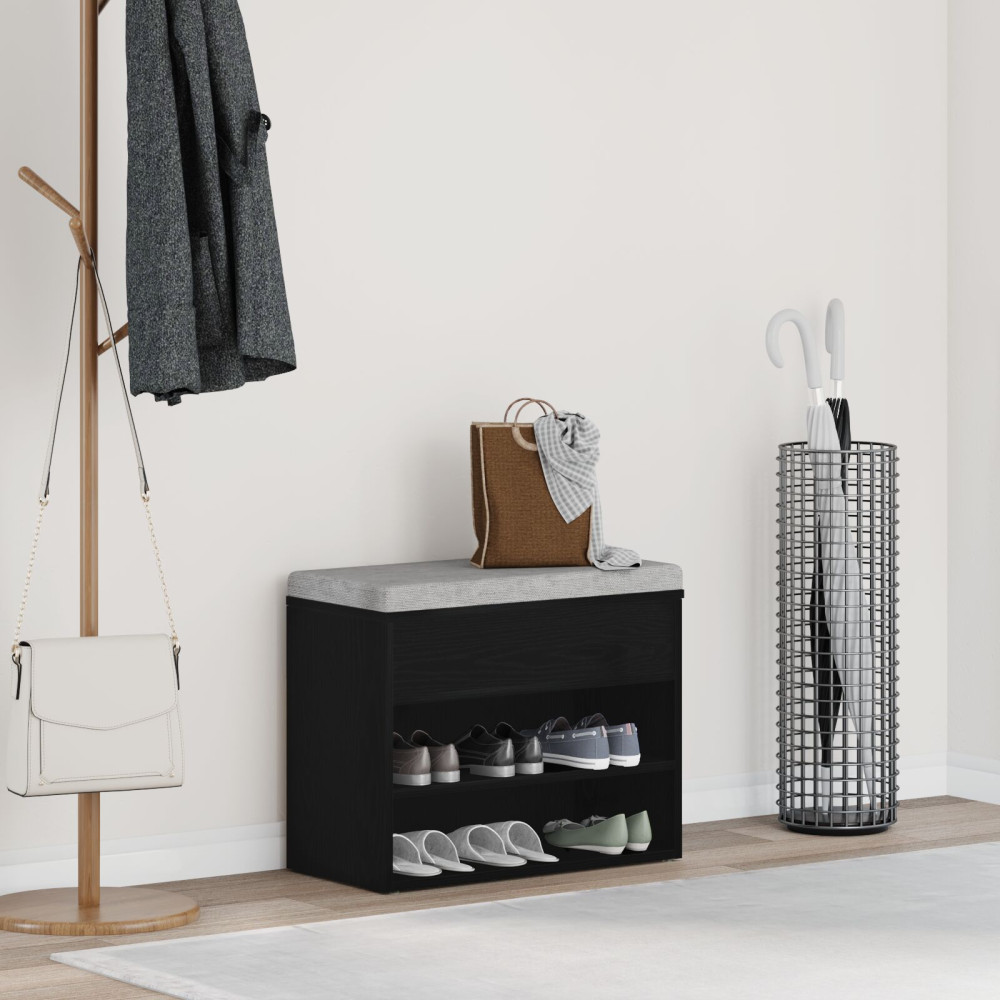 Produktbild för Skobänk med hylla Svart Ek 60 x 30 x 45 cm Konstruerat trä