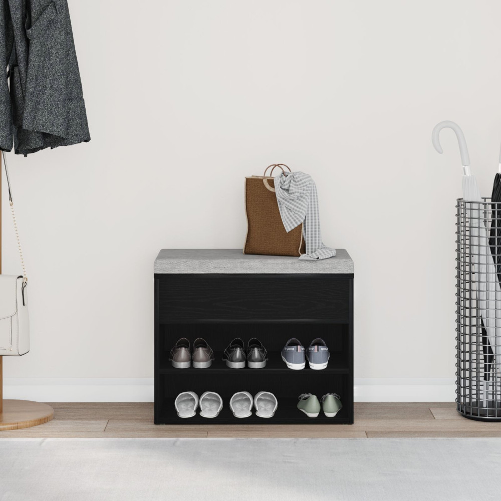 Produktbild för Skobänk med hylla Svart Ek 60 x 30 x 45 cm Konstruerat trä