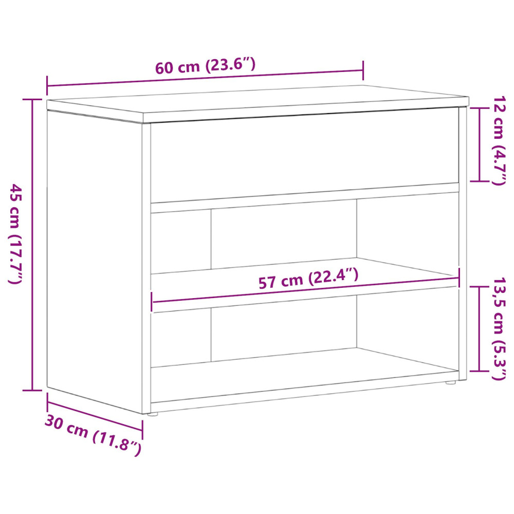 Produktbild för Skobänk med hylla Svart Ek 60 x 30 x 45 cm Konstruerat trä