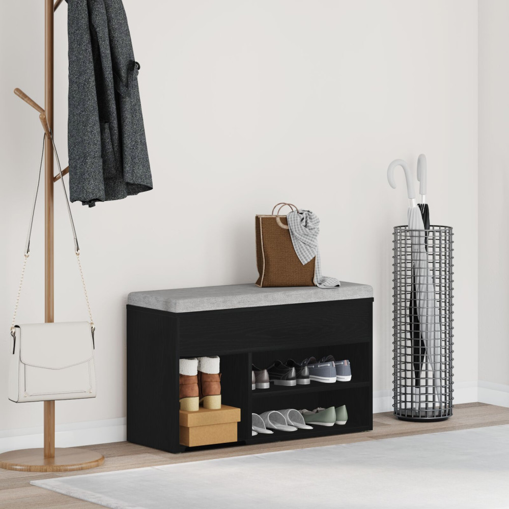 Produktbild för Skobänk med hylla Svart Ek 80 x 30 x 45 cm Konstruerat trä