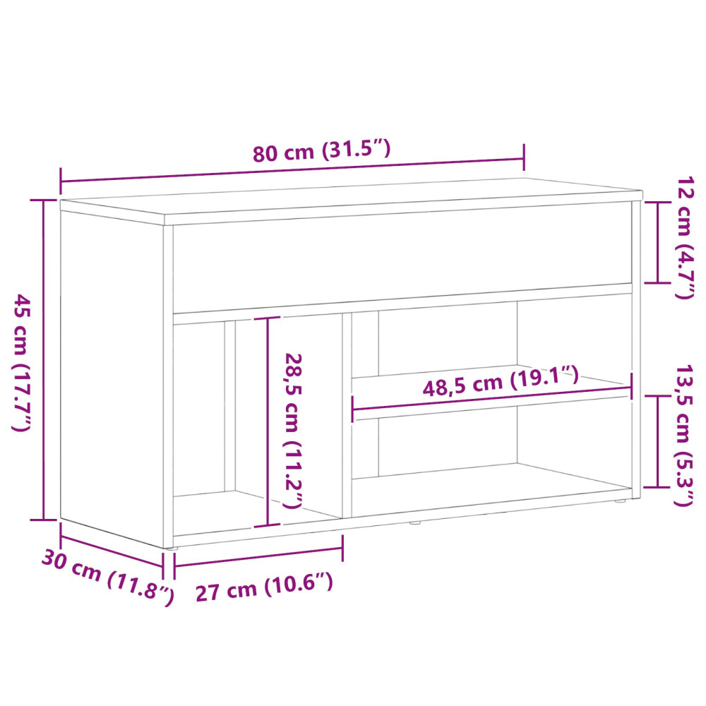 Produktbild för Skobänk med hylla Svart Ek 80 x 30 x 45 cm Konstruerat trä