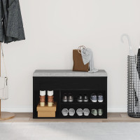 Produktbild för Skobänk med hylla Svart Ek 80 x 30 x 45 cm Konstruerat trä