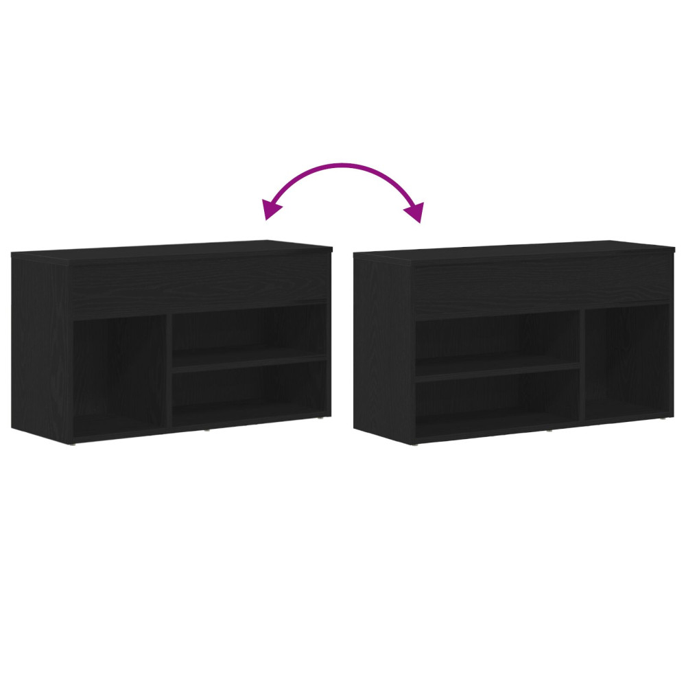 Produktbild för Skobänk med hylla Svart Ek 80 x 30 x 45 cm Konstruerat trä