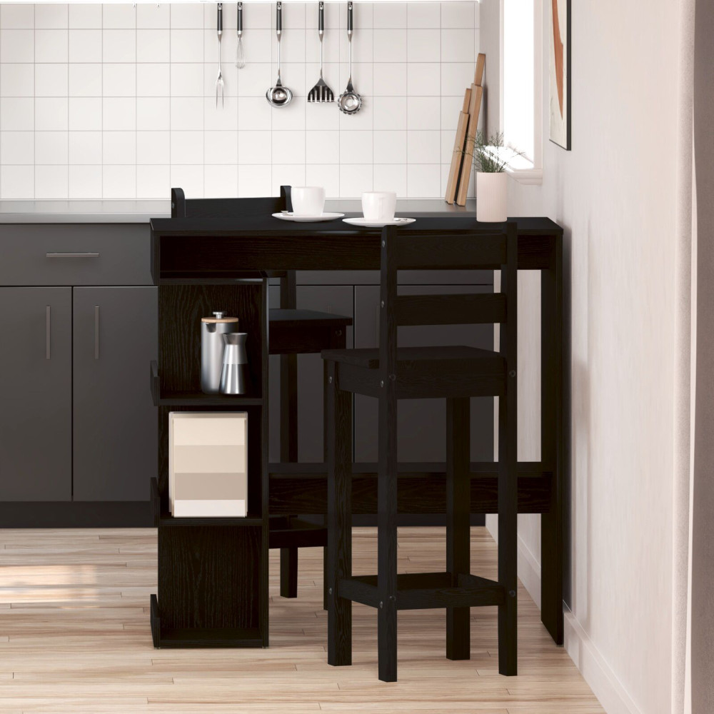 Produktbild för Barbord med hylla Svart Ek 100 x 48 x 101,5 cm Konstruerat trä