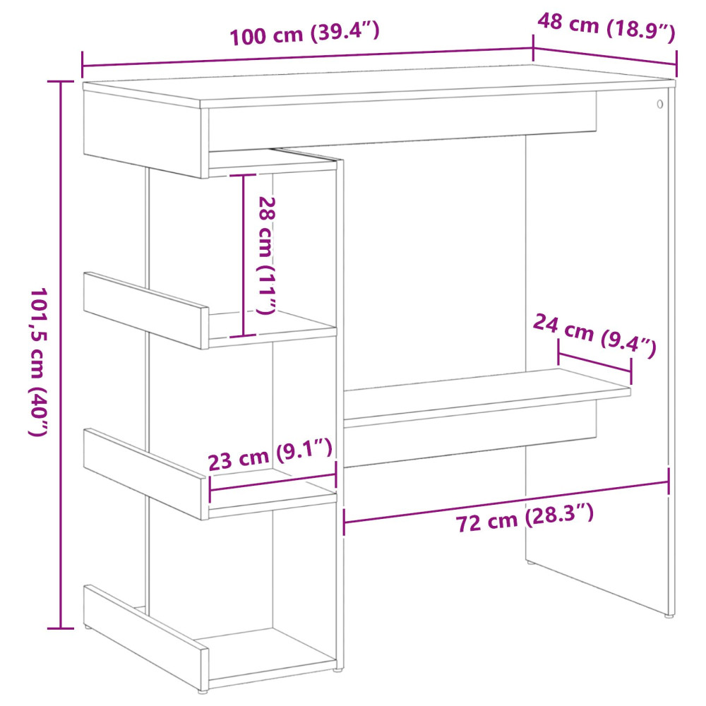 Produktbild för Barbord med hylla Svart Ek 100 x 48 x 101,5 cm Konstruerat trä