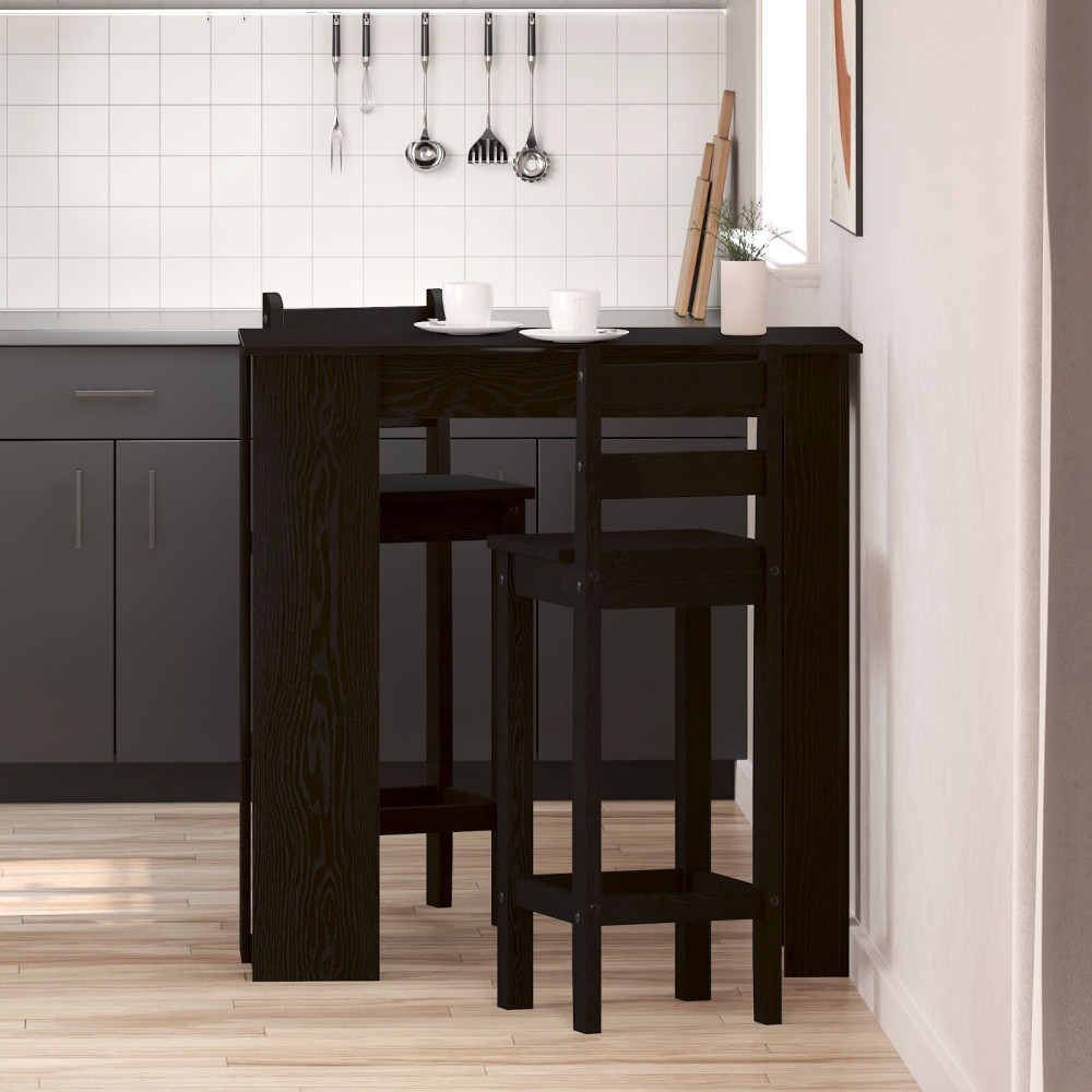 Produktbild för Barbord med hylla Svart Ek 102 x 50 x 103,5 cm Konstruerat trä