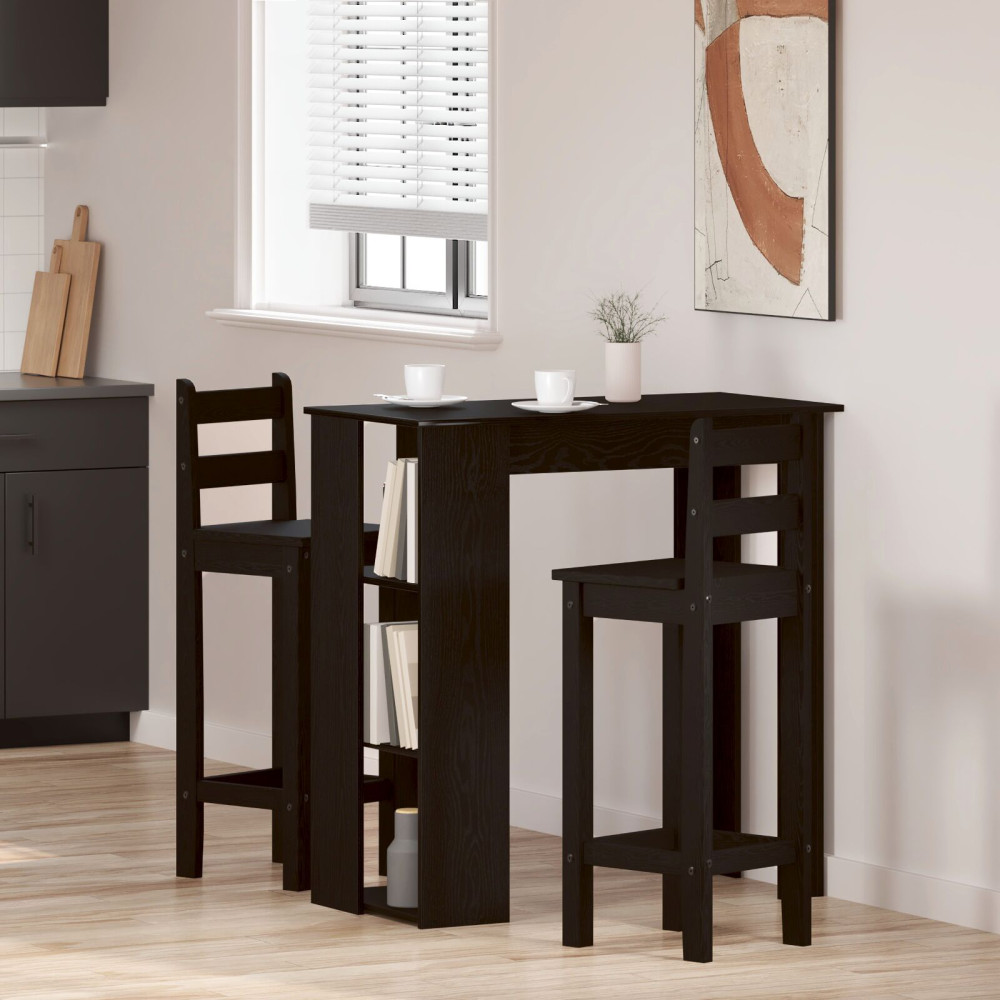 Produktbild för Barbord med hylla Svart Ek 102 x 50 x 103,5 cm Konstruerat trä
