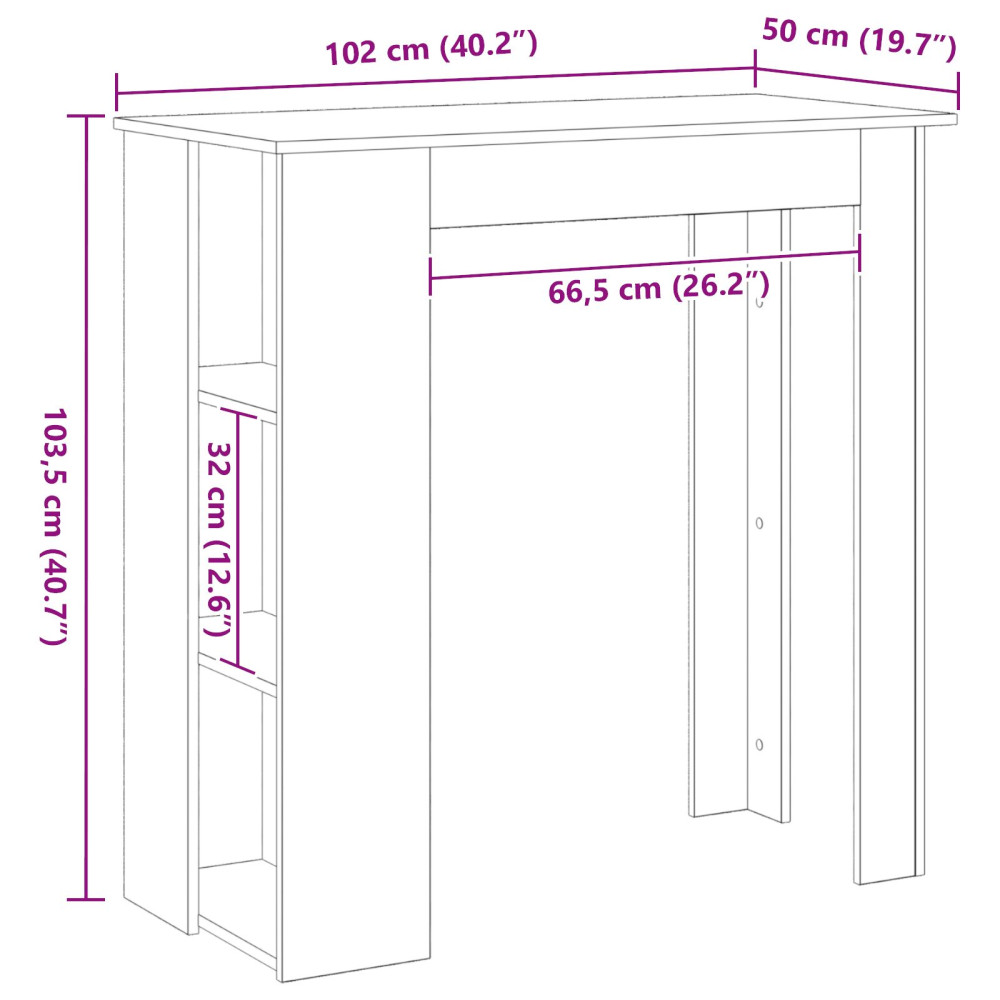 Produktbild för Barbord med hylla Svart Ek 102 x 50 x 103,5 cm Konstruerat trä