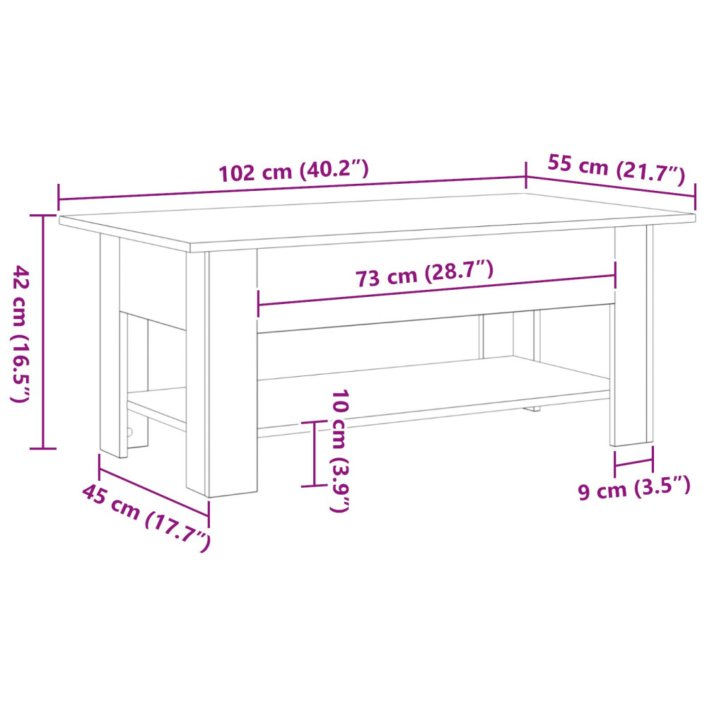 Produktbild för Kaffeebord Svart Ek 102 x 55 x 42 cm Konstruerat trä
