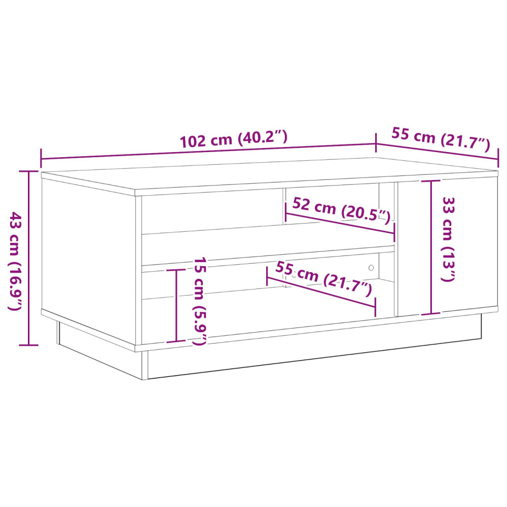 Produktbild för Kaffeebord Svart Ek 102 x 55 x 43 cm Konstruerat trä