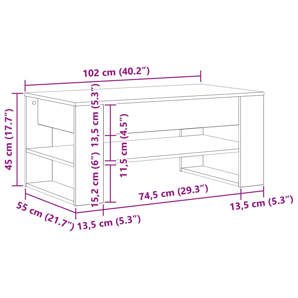 Produktbild för Kaffeebord Artisan Ek 102 x 55 x 45 cm Konstruerat trä