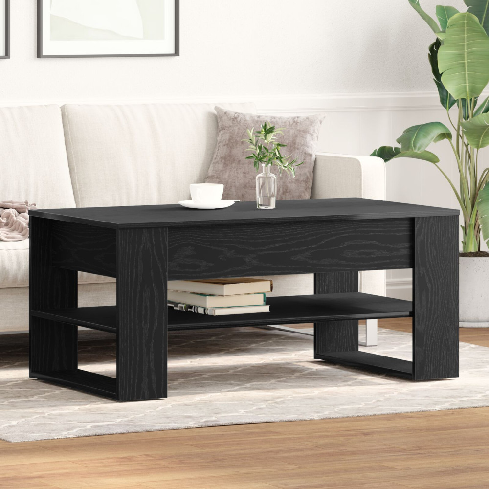 Produktbild för Kaffeebord Svart Ek 102 x 55 x 45 cm Konstruerat trä