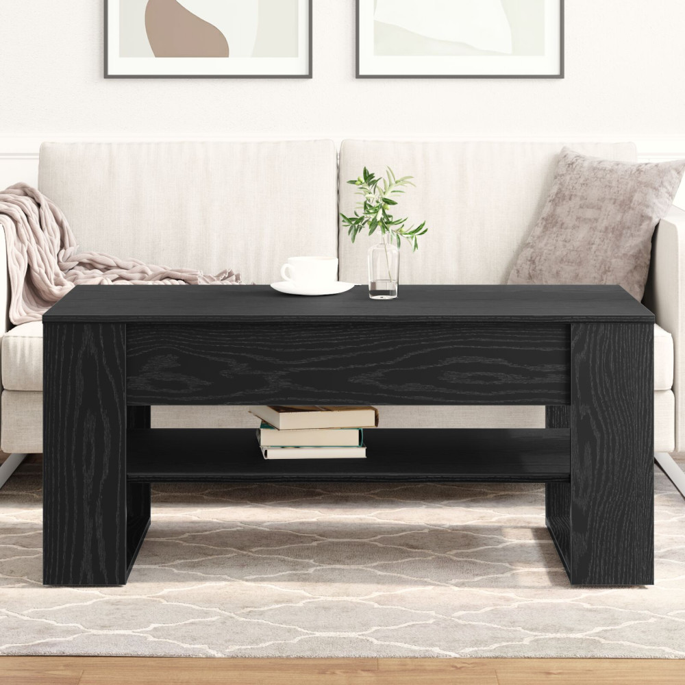 Produktbild för Kaffeebord Svart Ek 102 x 55 x 45 cm Konstruerat trä