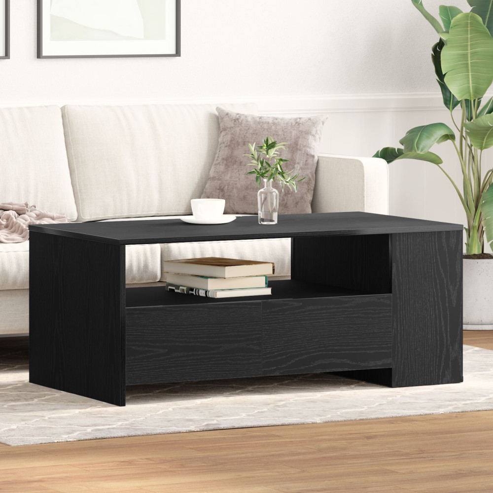 Produktbild för Kaffeebord med låda Svart Ek 102 x 55 x 43,5 cm Konstruerat trä