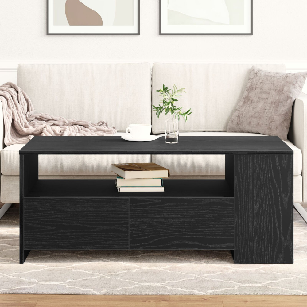 Produktbild för Kaffeebord med låda Svart Ek 102 x 55 x 43,5 cm Konstruerat trä