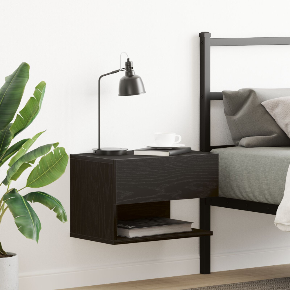 Produktbild för Nattduksbord med låda Svart Ek 46 x 30 x 30 cm Konstruerat trä