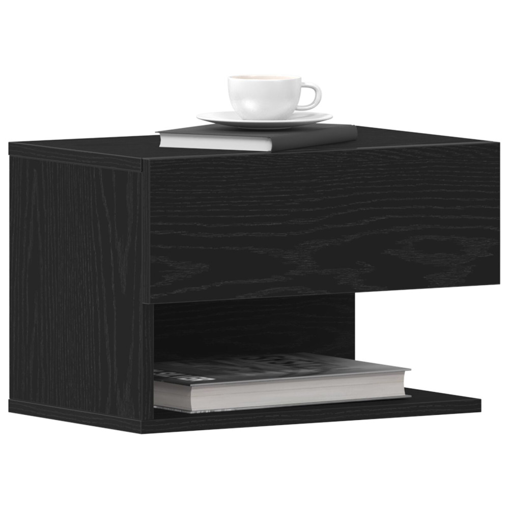 Produktbild för Nattduksbord med låda Svart Ek 46 x 30 x 30 cm Konstruerat trä