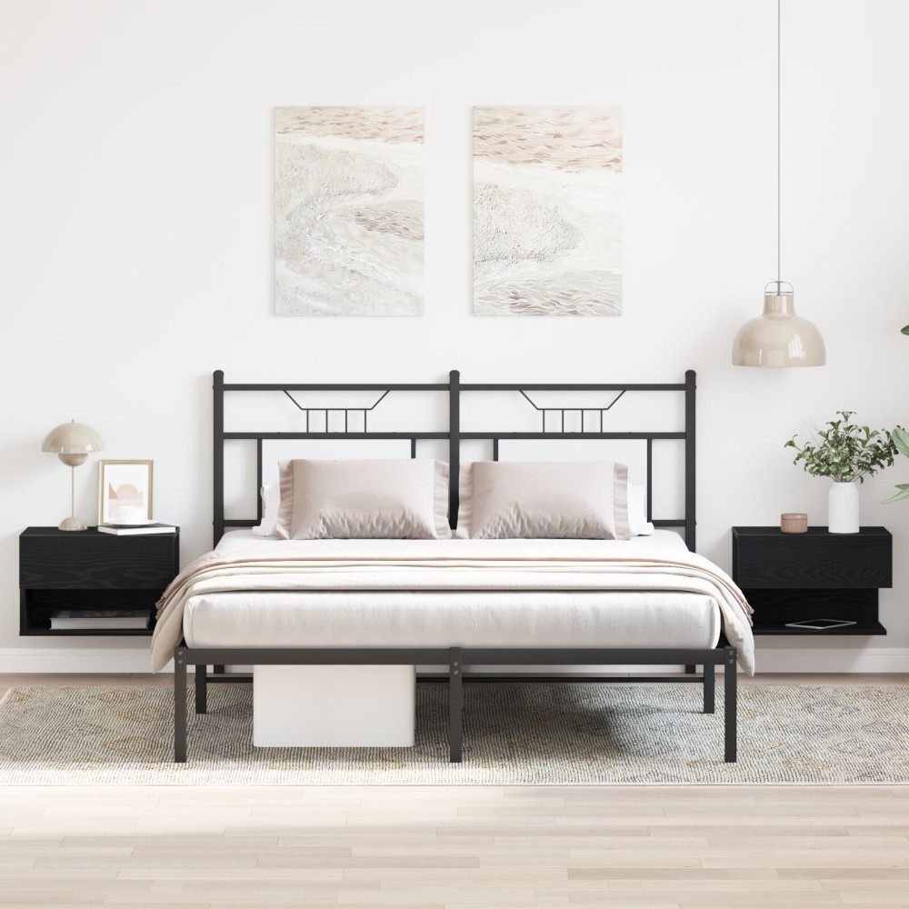 Produktbild för Nattduksbord 2 pcs Svart Ek 46 x 30 x 30 cm Konstruerat trä