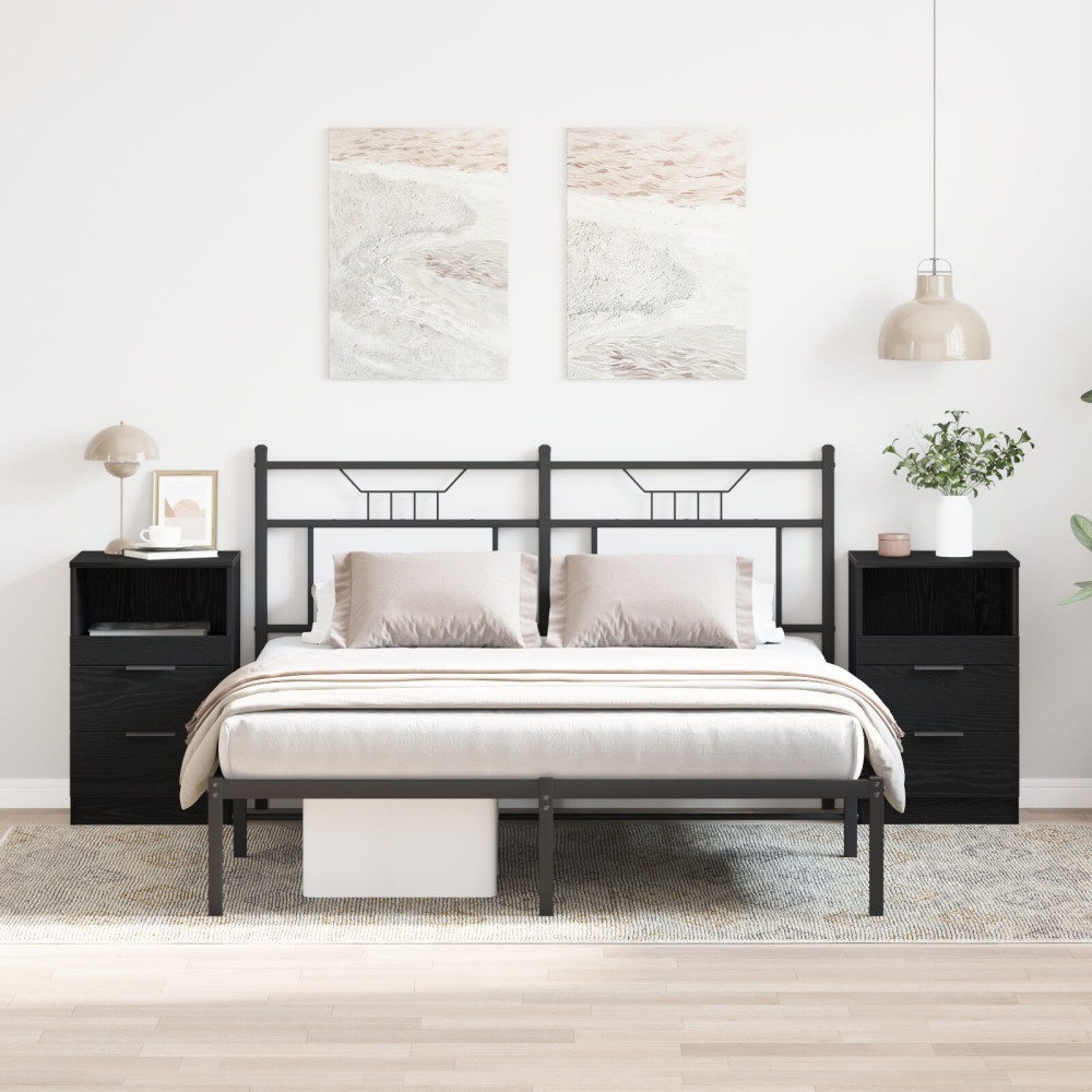 Produktbild för Nattduksbord 2 pcs Svart Ek 40 x 35 x 65 cm Konstruerat trä