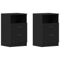 Produktbild för Nattduksbord 2 pcs Svart Ek 40 x 35 x 65 cm Konstruerat trä