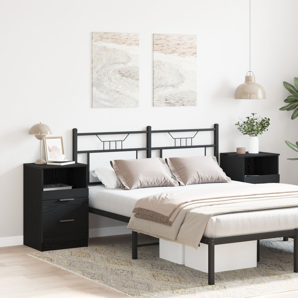 Produktbild för Nattduksbord 2 pcs Svart Ek 40 x 35 x 65 cm Konstruerat trä