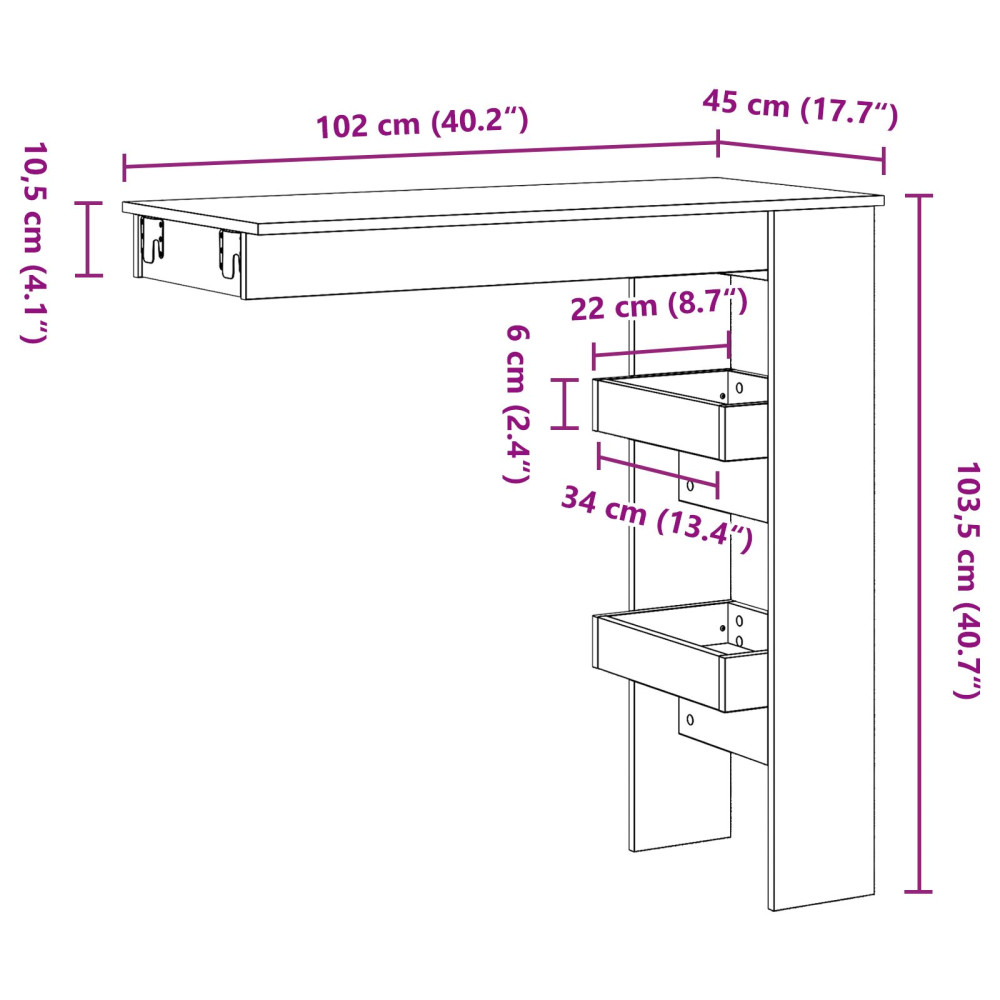 Produktbild för Vägg Barbord Svart Ek 102 x 45 x 103,5 cm Konstruerat trä