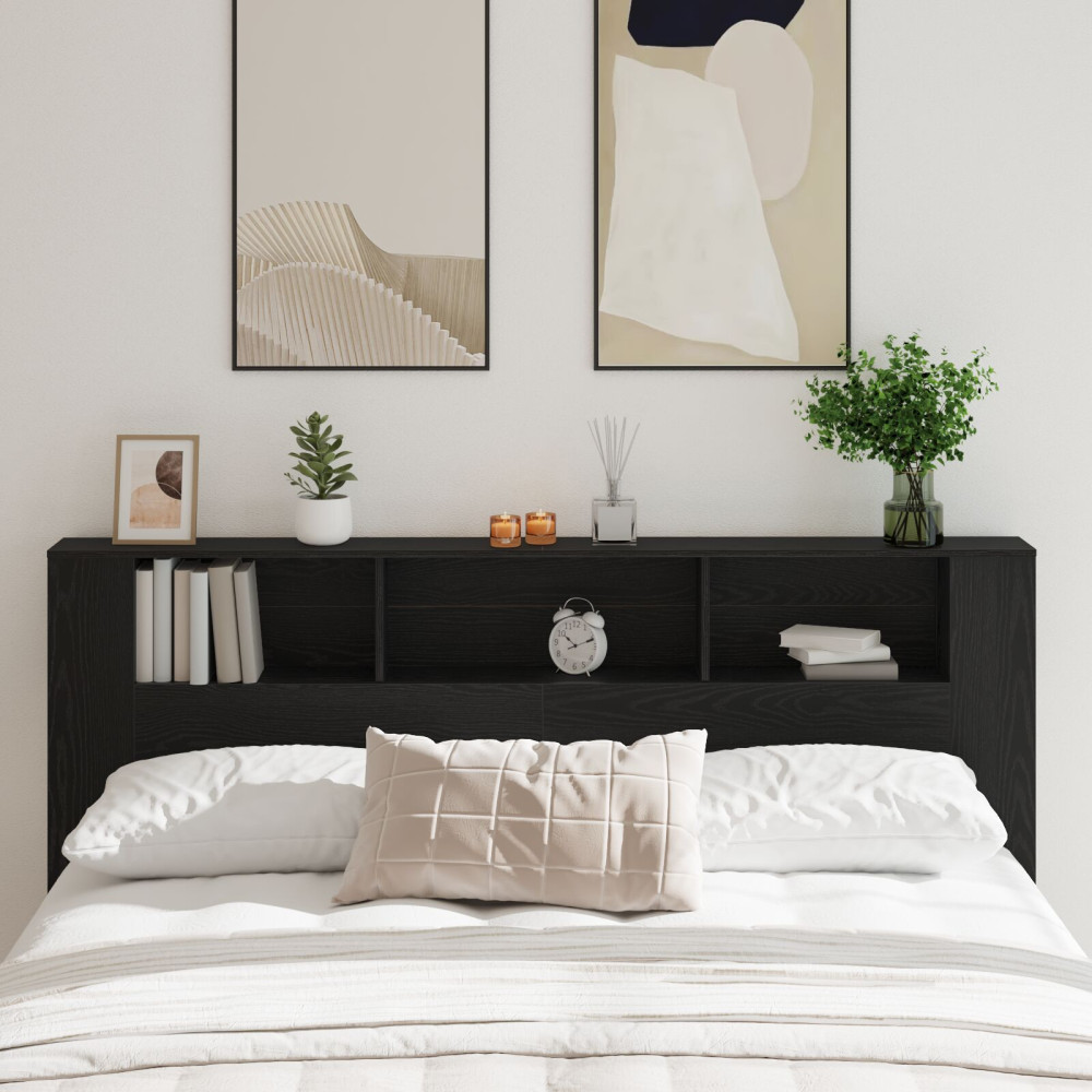 Produktbild för Sänggavelsskåp Svart Ek 200 x 18,5 x 102,5 cm Konstruerat trä