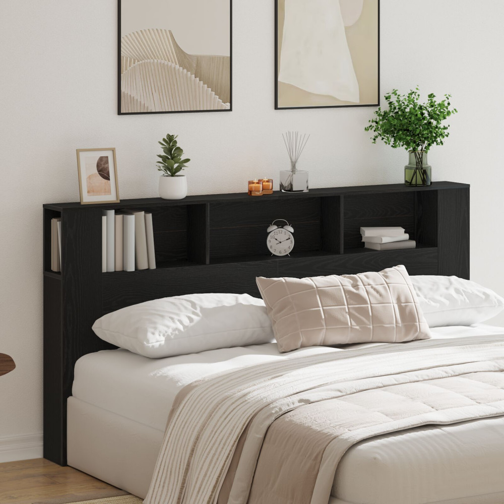 Produktbild för Sänggavelsskåp Svart Ek 200 x 18,5 x 102,5 cm Konstruerat trä