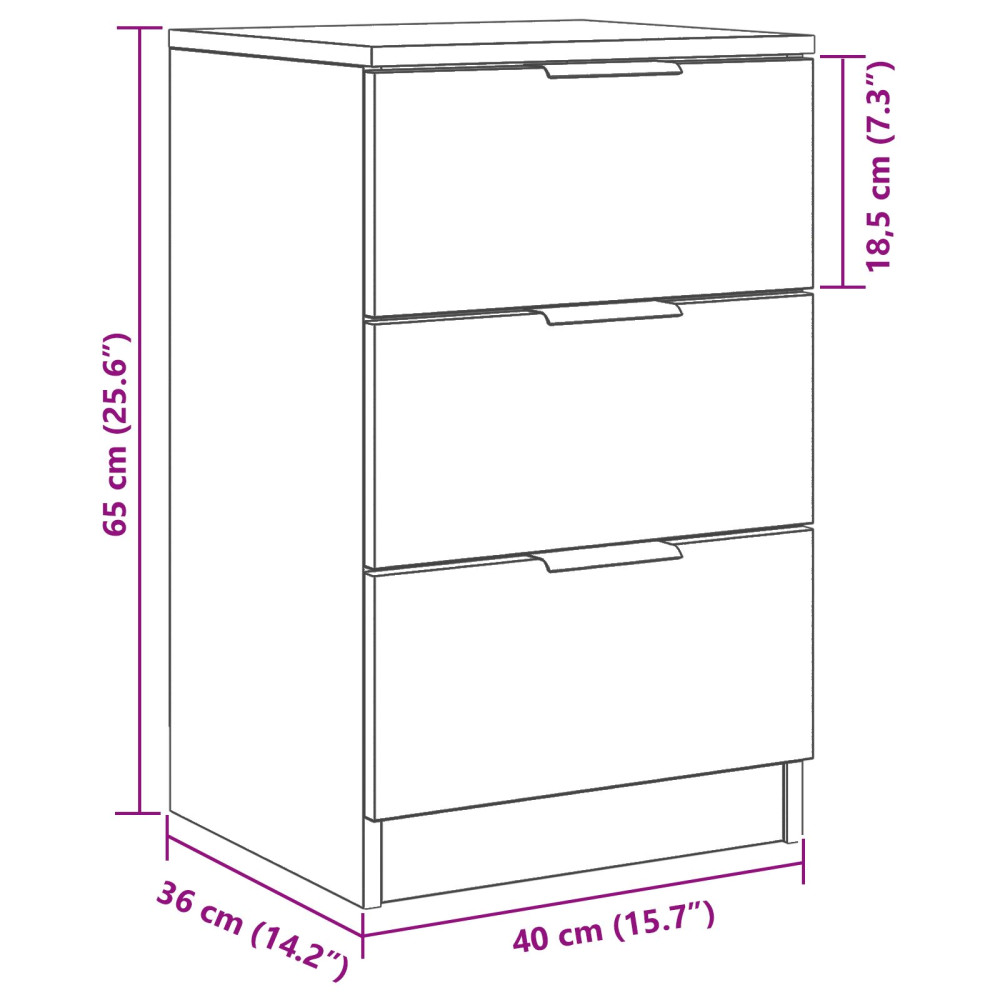 Produktbild för Nattduksbord med låda Svart Ek 40 x 65 x 65 cm Konstruerat trä