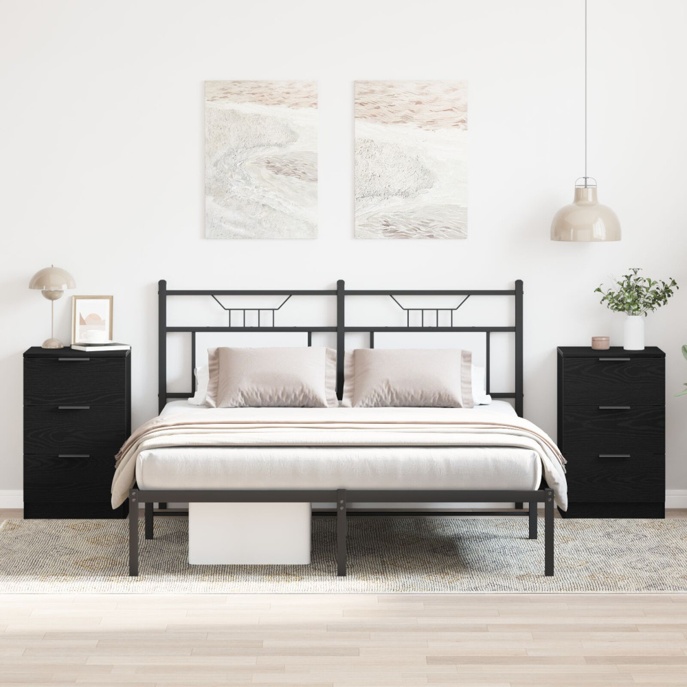 Produktbild för Nattduksbord 2 pcs Svart Ek 40 x 65 x 65 cm Konstruerat trä