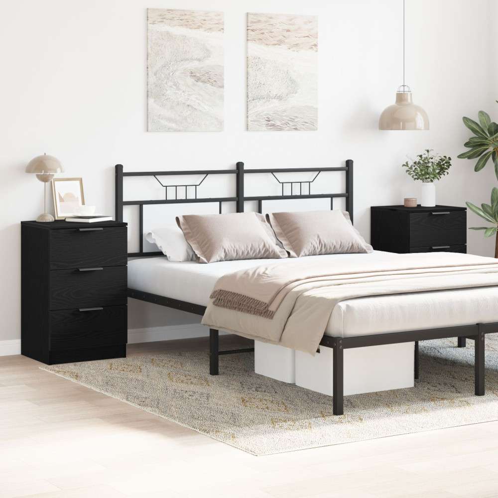 Produktbild för Nattduksbord 2 pcs Svart Ek 40 x 65 x 65 cm Konstruerat trä