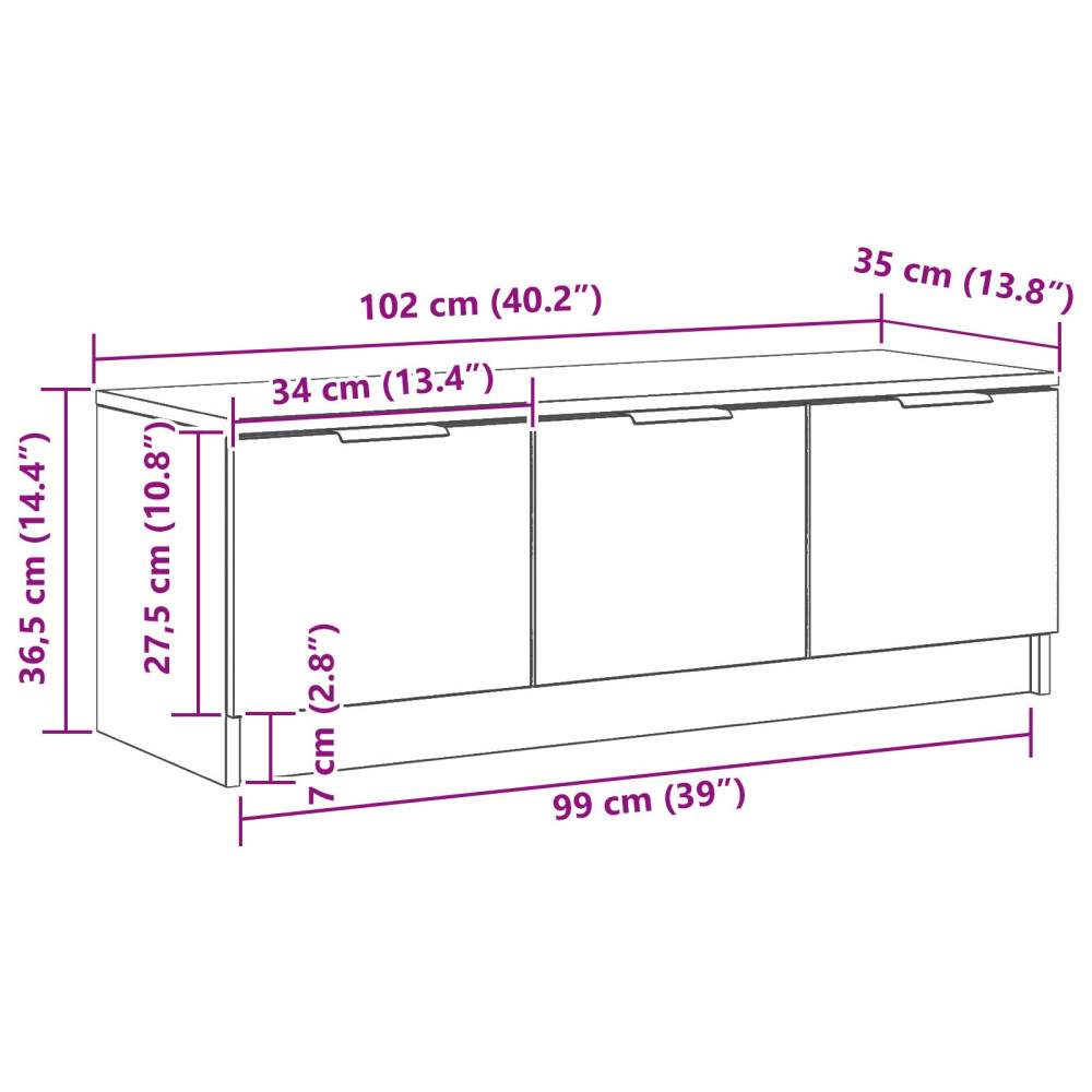 Produktbild för TV-skåp Svart Ek 102 x 35 x 36,5 cm Konstruerat trä