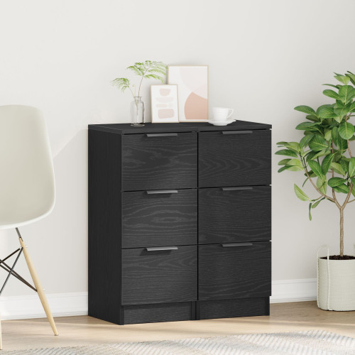 vidaXL Sideboard 2 pcs Svart Ek 30 x 30 x 70 cm Konstruerat trä