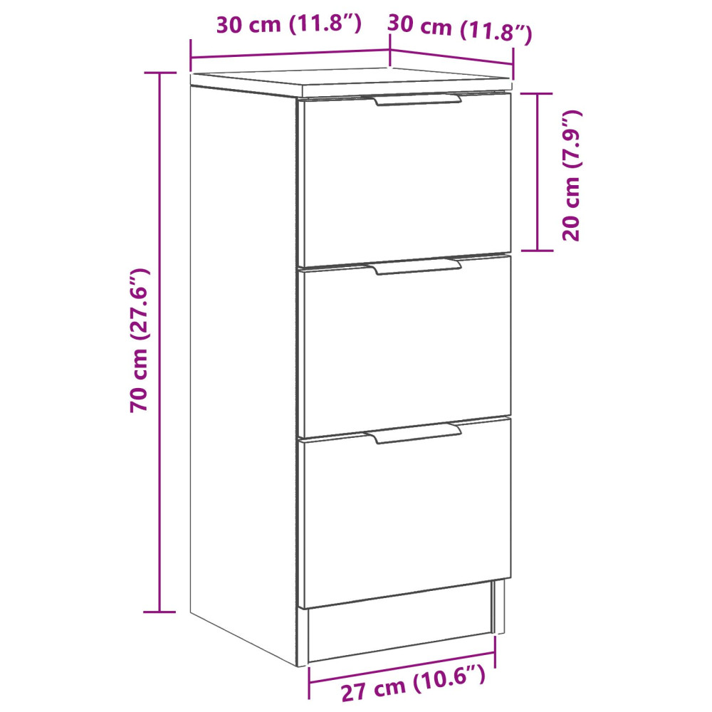 Produktbild för Sideboard 2 pcs Svart Ek 30 x 30 x 70 cm Konstruerat trä