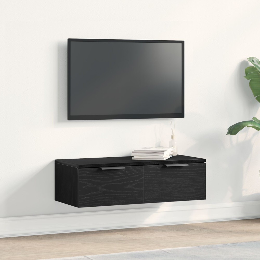 Produktbild för Väggskåp med låda Svart Ek 68 x 30 x 20 cm Konstruerat trä