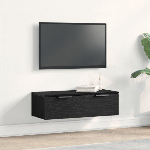 vidaXL Väggskåp med låda Svart Ek 68 x 30 x 20 cm Konstruerat trä