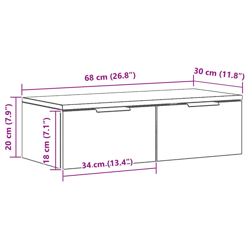 Produktbild för Väggskåp med låda Svart Ek 68 x 30 x 20 cm Konstruerat trä