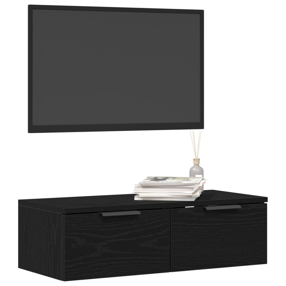 Produktbild för Väggskåp med låda Svart Ek 68 x 30 x 20 cm Konstruerat trä