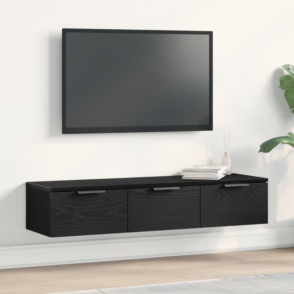 Produktbild för Väggskåp med låda Svart Ek 102 x 30 x 20 cm Konstruerat trä