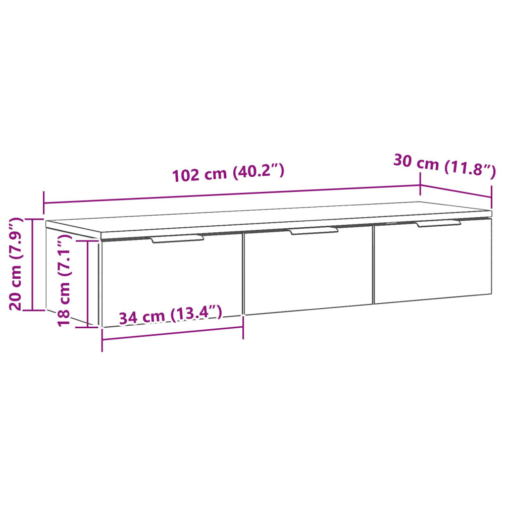Produktbild för Väggskåp med låda Svart Ek 102 x 30 x 20 cm Konstruerat trä