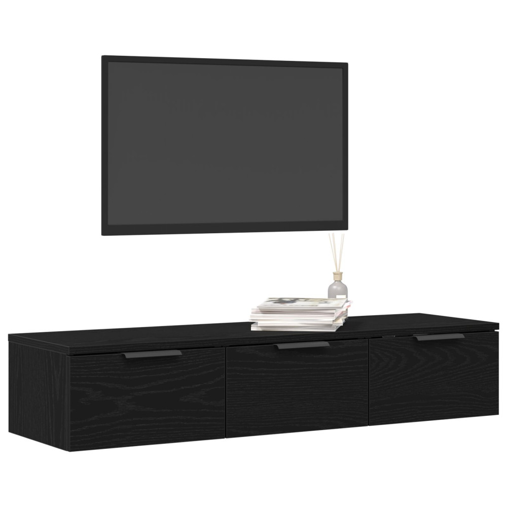Produktbild för Väggskåp med låda Svart Ek 102 x 30 x 20 cm Konstruerat trä