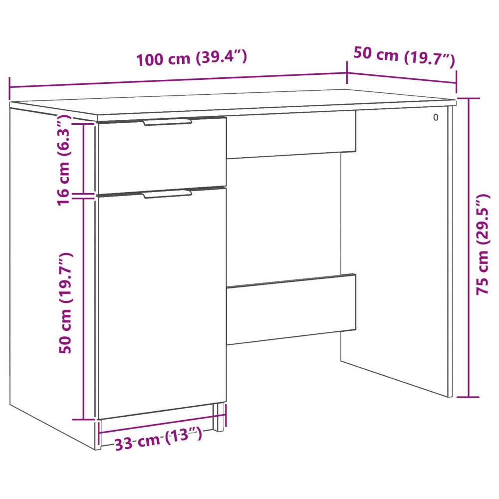 Produktbild för Skrivbord med låda Svart Ek 100 x 50 x 75 cm Konstruerat trä