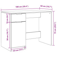 Produktbild för Skrivbord med låda Svart Ek 100 x 50 x 75 cm Konstruerat trä