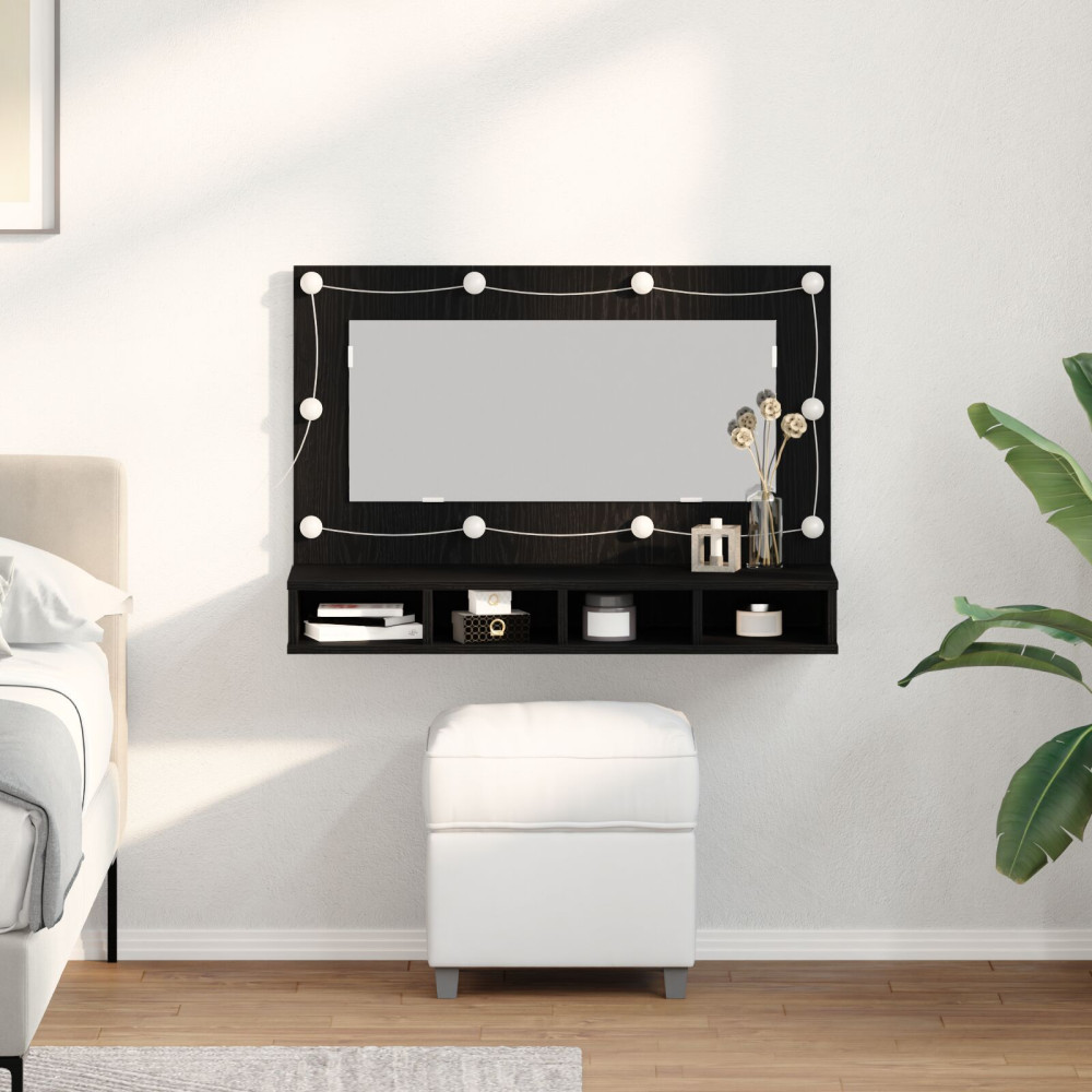 Produktbild för Spegelskåp med hylla Svart Ek 90 x 31,5 x 62 cm Konstruerat trä