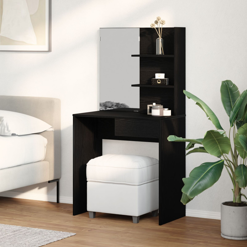 Produktbild för Smyckebord med låda Svart Ek 74,5 x 40 x 141 cm Konstruerat trä