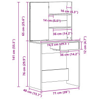 Produktbild för Smyckebord med låda Svart Ek 74,5 x 40 x 141 cm Konstruerat trä