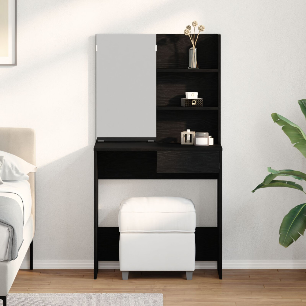 Produktbild för Smyckebord med låda Svart Ek 74,5 x 40 x 141 cm Konstruerat trä