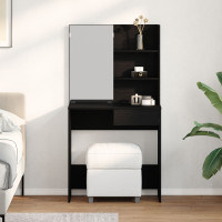 Produktbild för Smyckebord med låda Svart Ek 74,5 x 40 x 141 cm Konstruerat trä