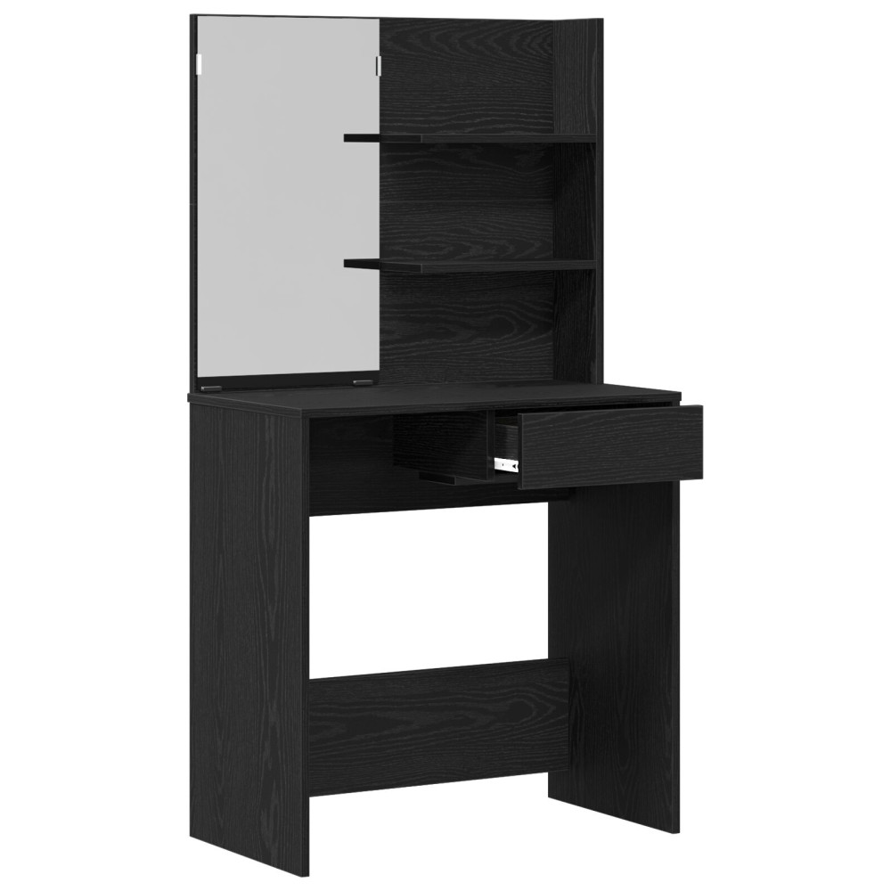 Produktbild för Smyckebord med låda Svart Ek 74,5 x 40 x 141 cm Konstruerat trä